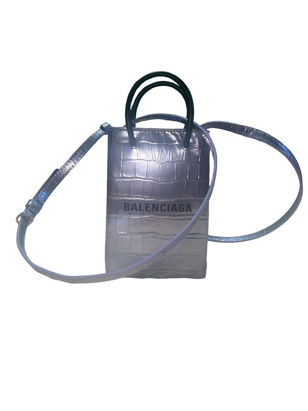 Balenciaga Croc-Embossed Mini Phone Bag